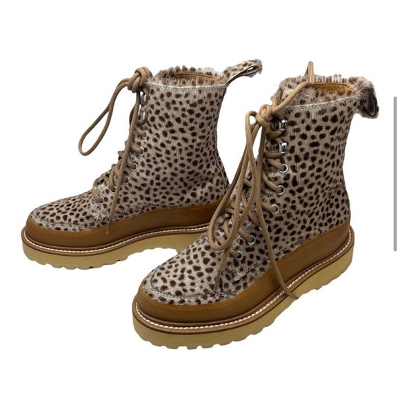 Ulla Johnson Calf Hair Animal Print Military Booties 7.5 - Picture 2 of 8